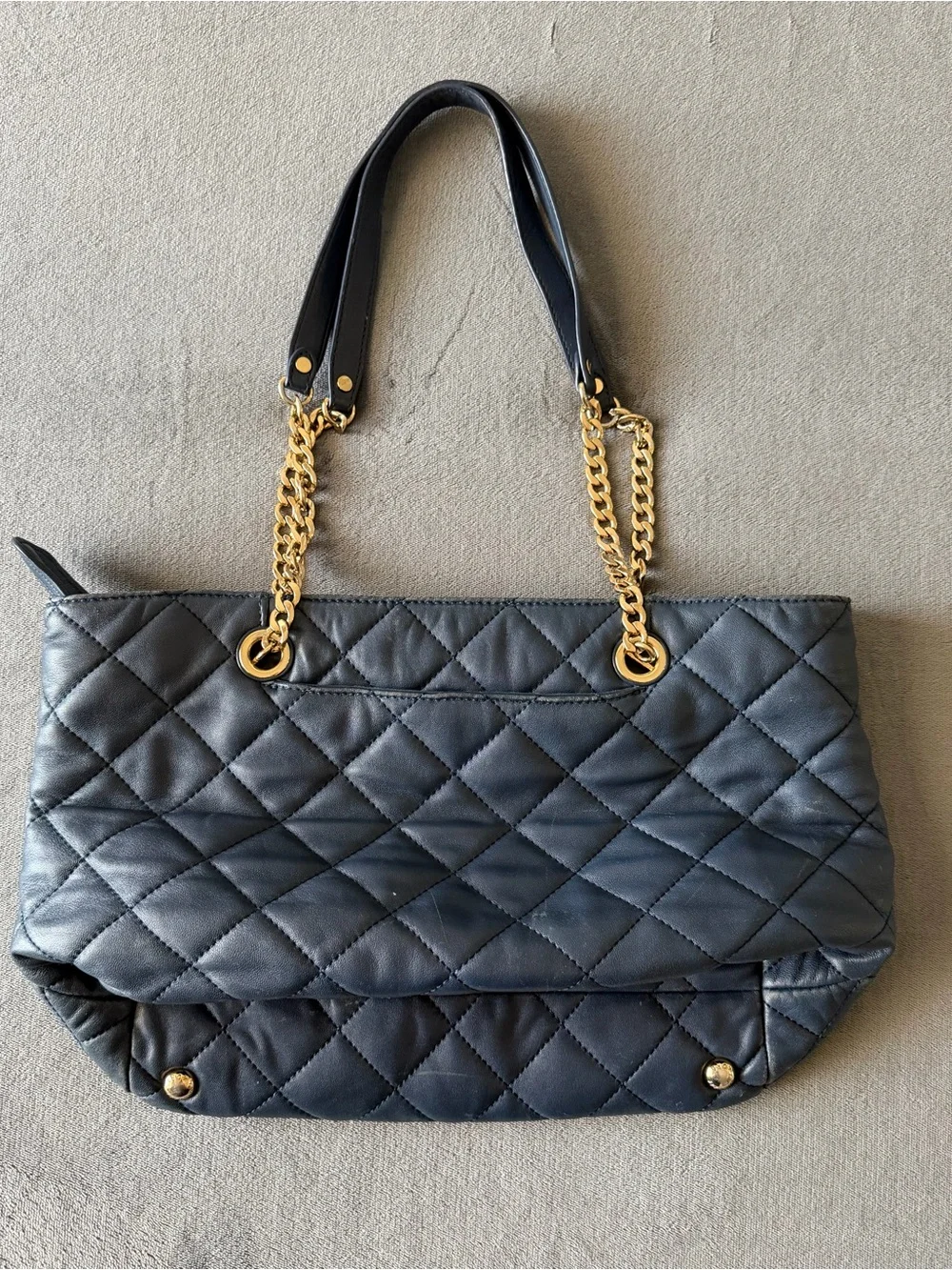 Michael Kors Blue Navy Quilted Tote with Gold Chain Handles